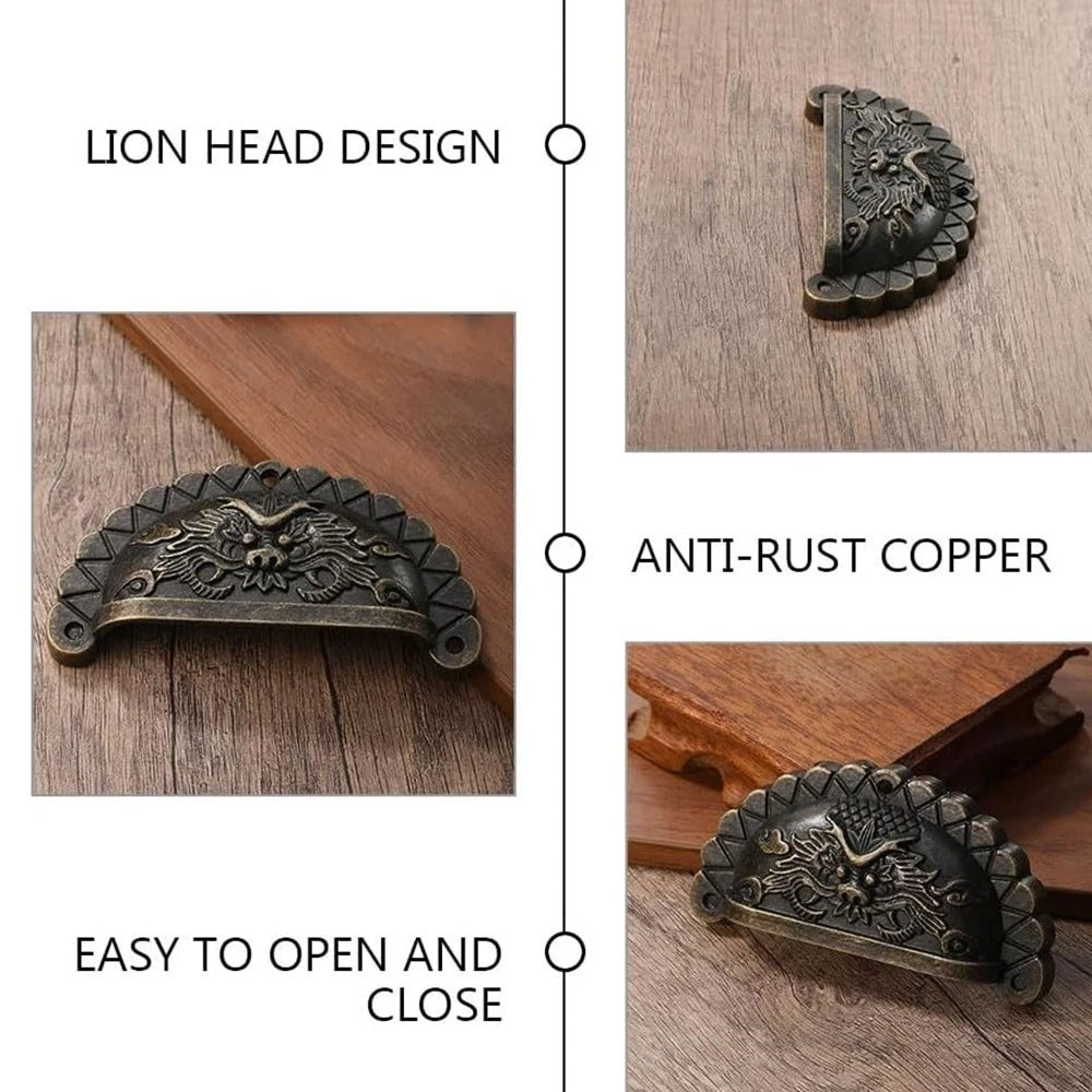 Set of 4 Antique Bronze Dragon Pattern Drawer Shell Knobs for Cabinet (N/A)