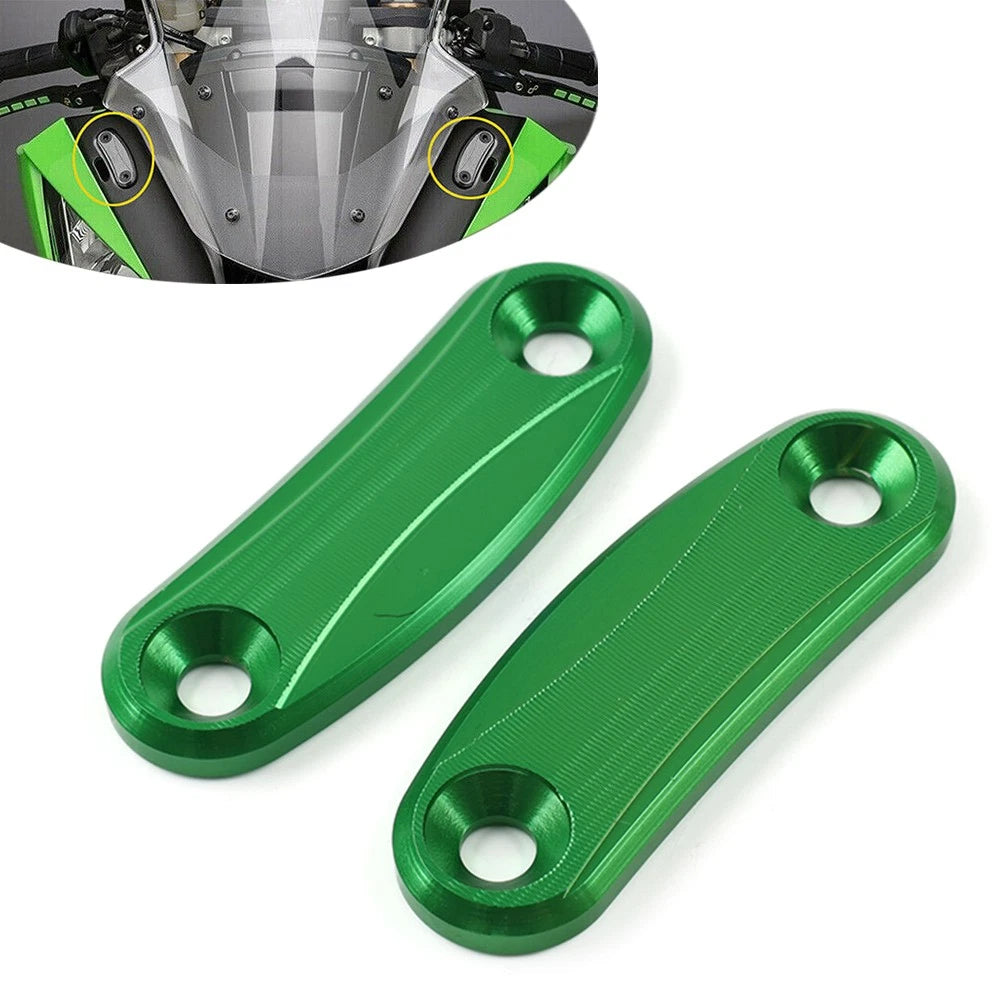 Green Mirror Block Off Base Plates for Kawasaki ZX-10R (2011–2015)