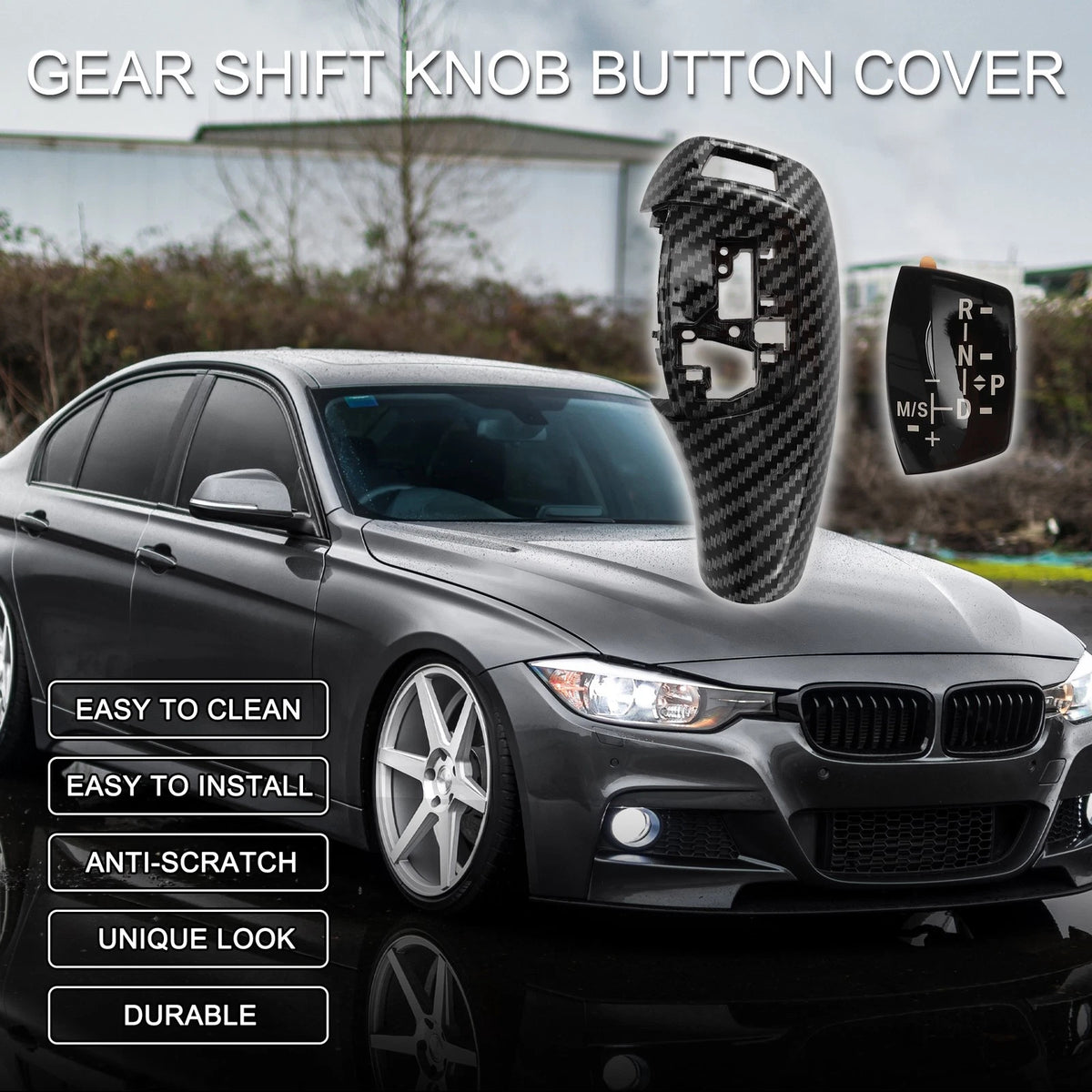 Gear Shift Knob Button Cover Replacement for BMW 1 Series Carbon Fiber Black (2017–2020)