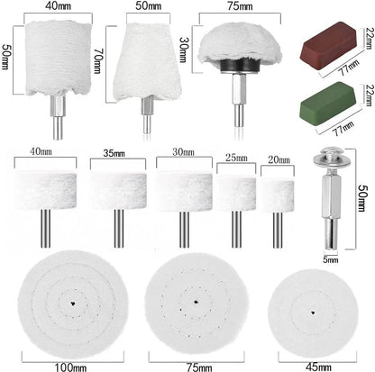 16 Piece Buffing Kit for Rotary Tools (Metal Polishing, Auto Detailing)