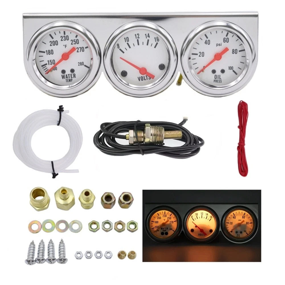 2 Inch Triple Analog Gauge Kit for Vehicle (12V)