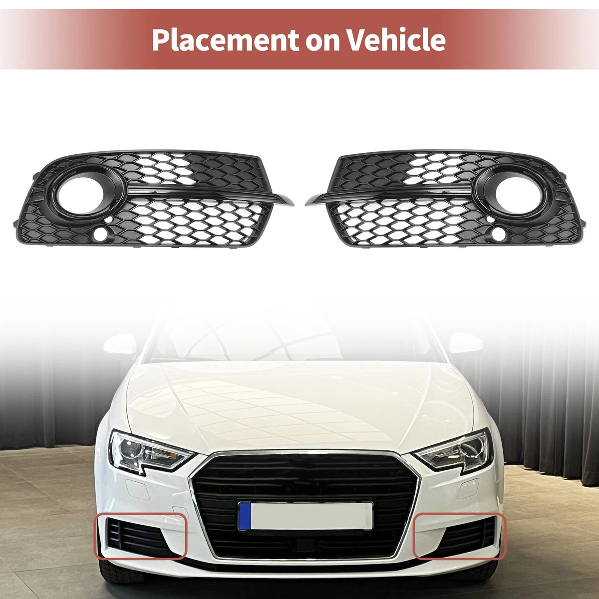 1 Pair Front Fog Light Grill for Audi Q5 S-Line (2009–2017) No. 8R0807681S/8R0807682N