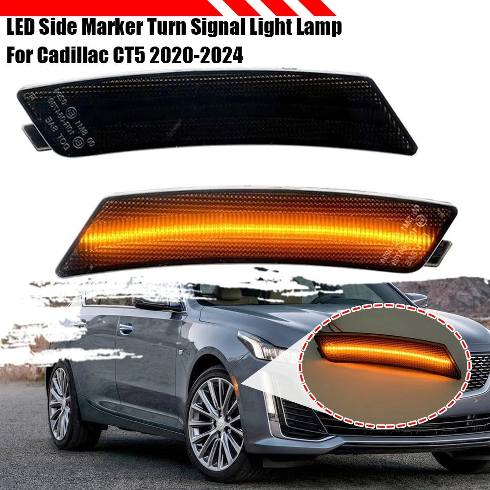 LED Smoked Lens Amber Front Bumper Side Marker Lights for Cadillac CT5 (2020–2024)
