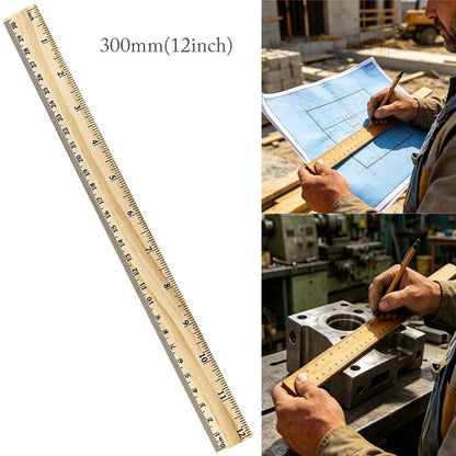 300mm Wooden Ruler with 0-30cm & 0-12inch Scales for Students & Teachers
