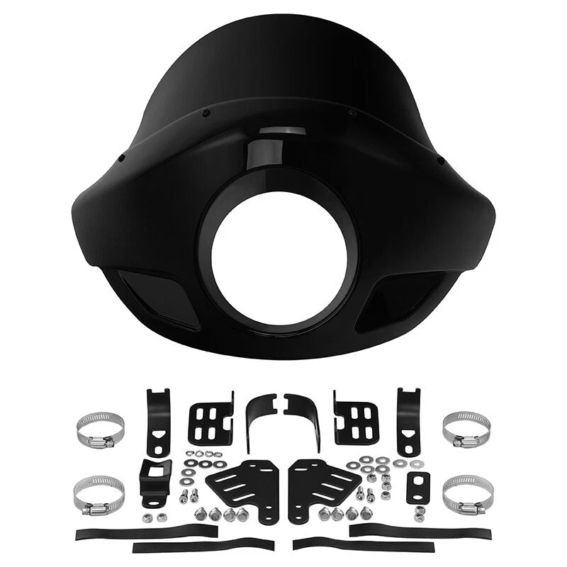 5 3/4" Black Front Headlight Fairing for Harley Touring Dyna (35mm-49mm)