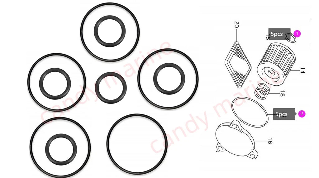 5pcs Oil Filter O-Ring Seal Kit for Suzuki DF 8 9.9 15 20 (N/A) 09280-54001 09280-13004