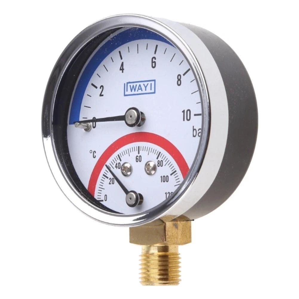 Dual Display Pressure Gauge for Flexible Installation (0-120°C)
