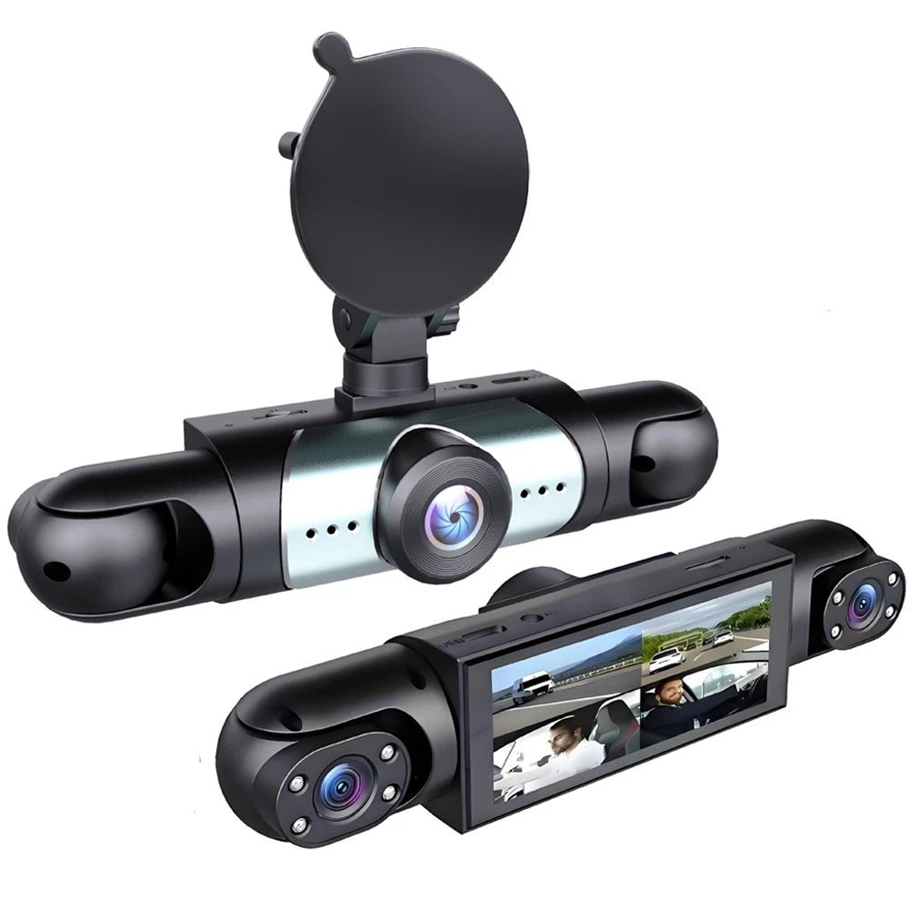 3 Channel 1080P HD Car Dash Cam Front & Inside Left Right With 64GB Memory Card