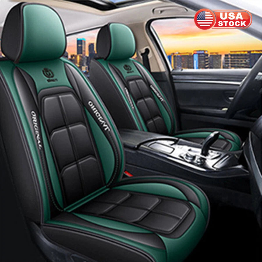 Full Set of Universal Green Black Leather Car Seat Covers