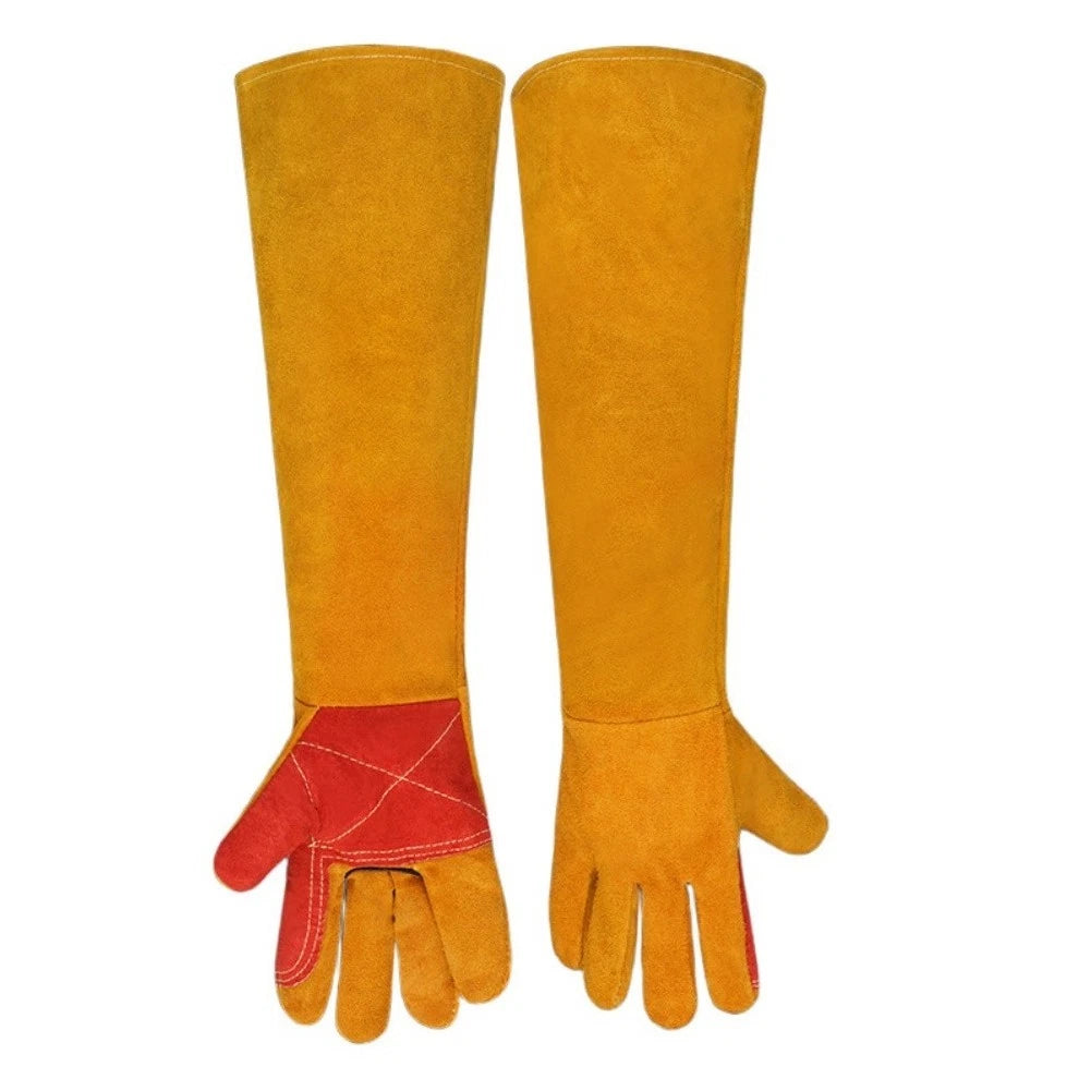 Cowhide Leather Welding Gloves 60cm Long Sleeve for BBQ Fireplace Safety