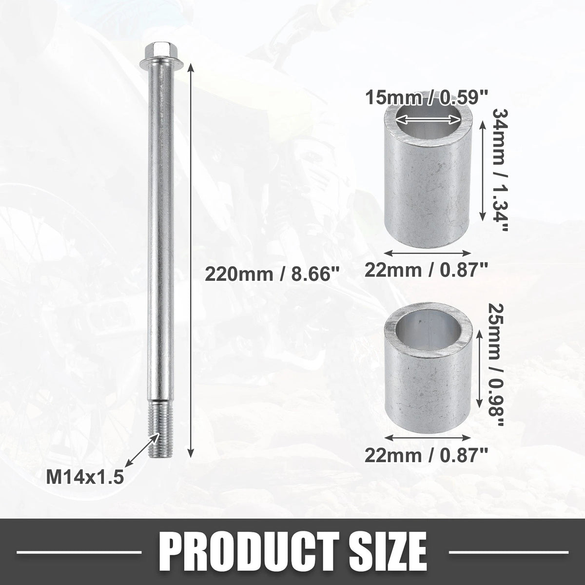 Set of 2 ATV Front Rear Axle M14 220mm with Bushing and Screw Bolt