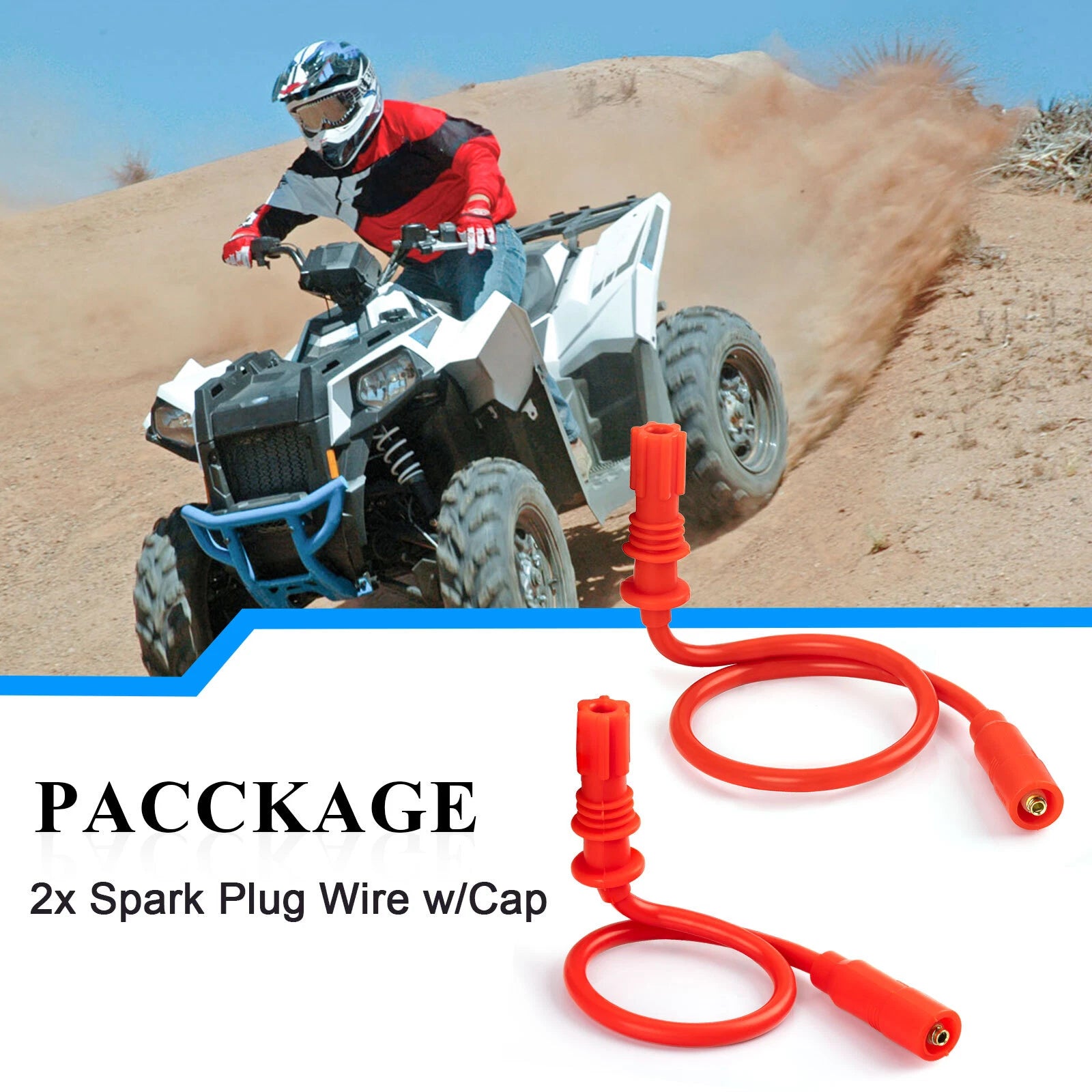 Spark Plug Wire + Cap for Polaris Scrambler Sportsman 850 1000 (4014007, 4013328)