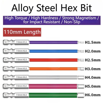 Hex Screwdriver Bit 110mm Magnetic Alloy Steel for Impact and Drill Use
