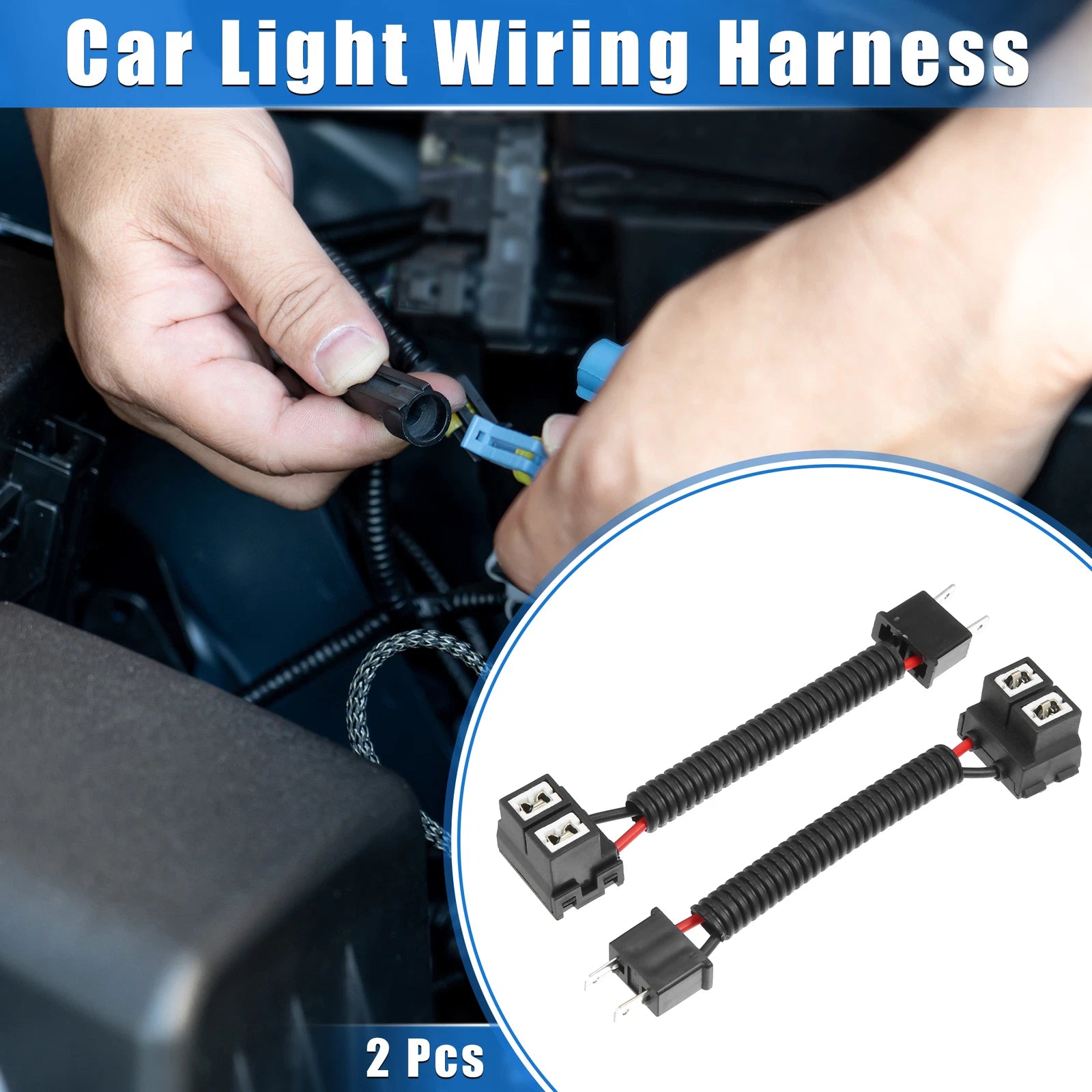 2X H7 Extension Wire Harness Headlight Socket Connector for Cars