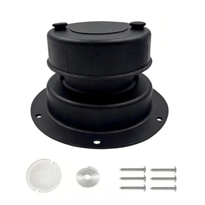 Black Aluminum Vent Cover for RV Roof Sewer Pipe (Includes Adhesive Tape & Screen)