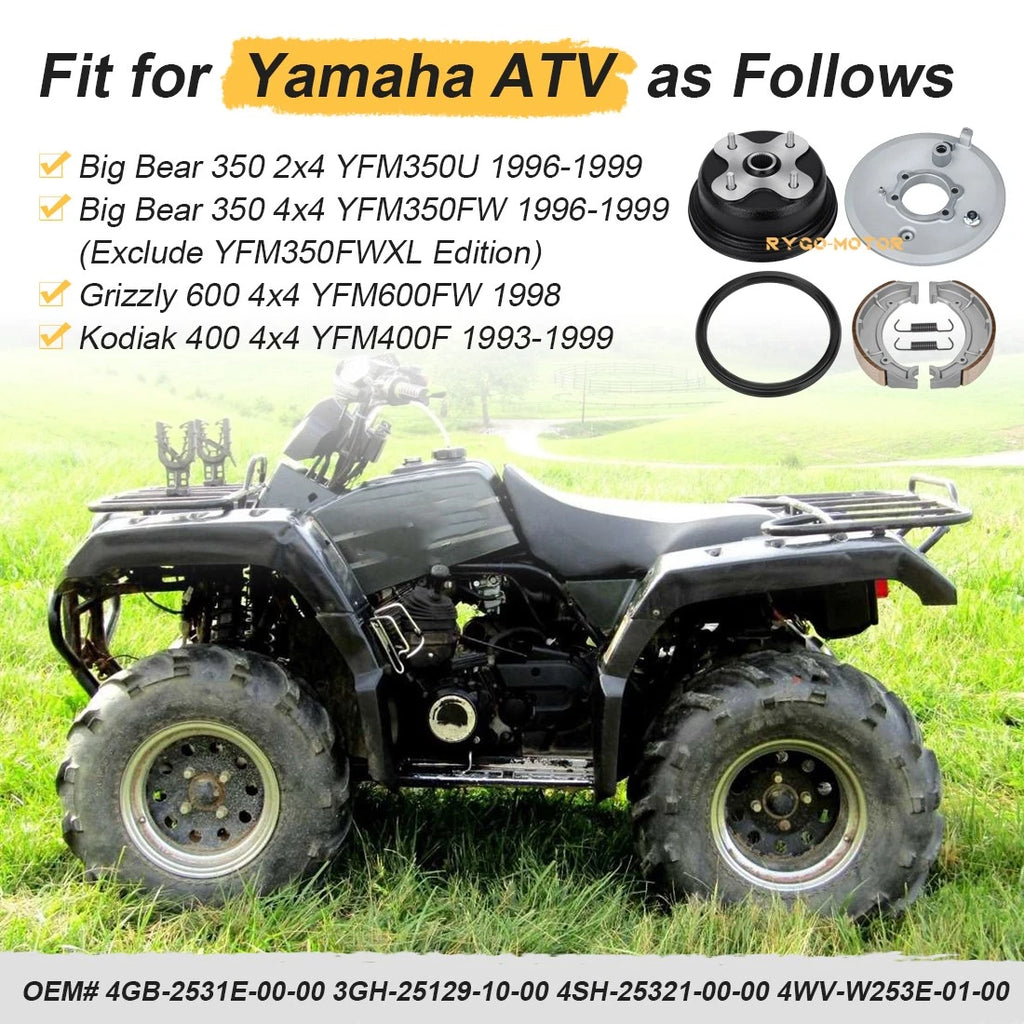 Rear Brake Drum Hub Plate Shoes Seal Assy for Yamaha Kodiak 400 Grizzly 600 (1993–2001)