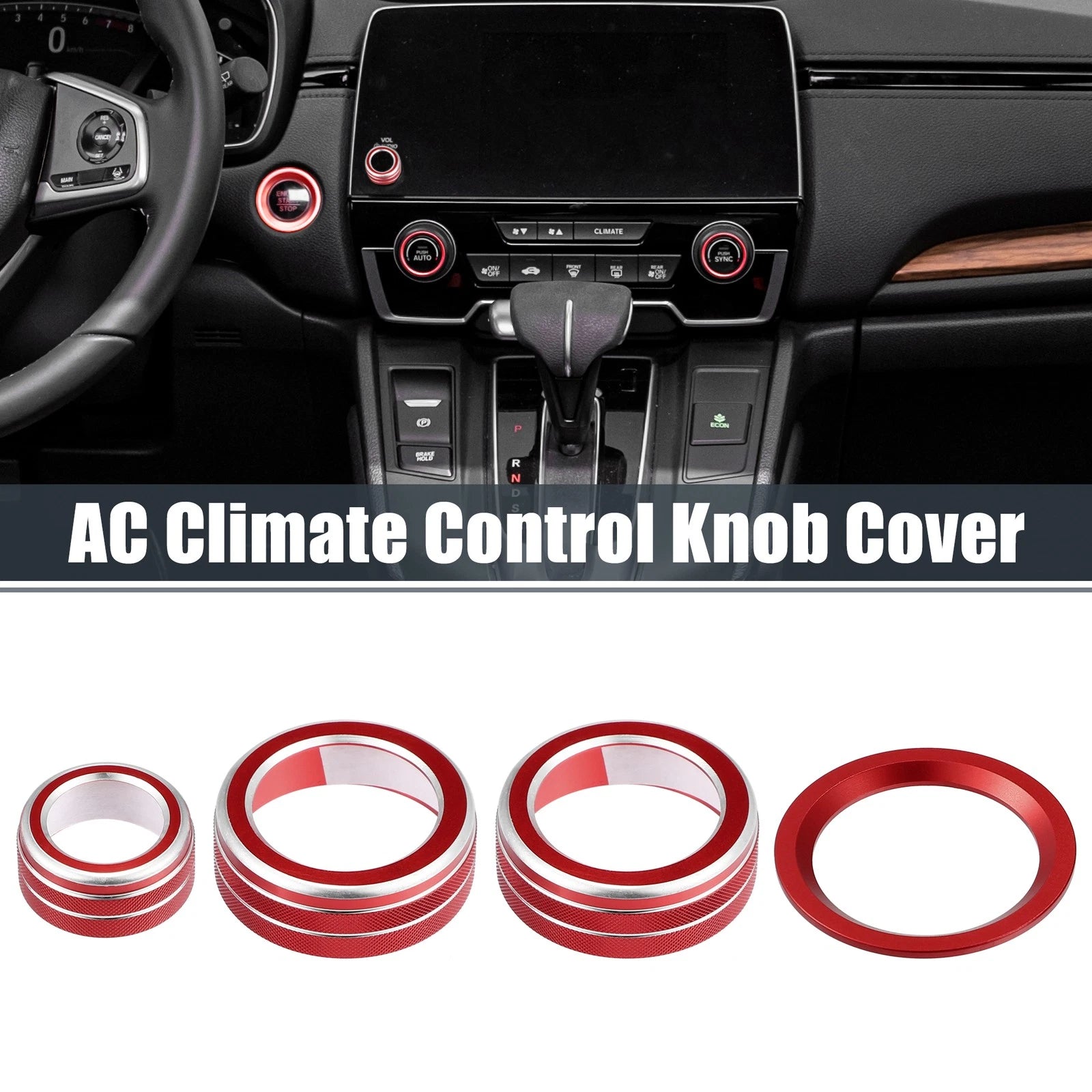 4pc A/C Knob Cover Set Volume Knob Start Stop Ring for Honda CRV (2017–2021)
