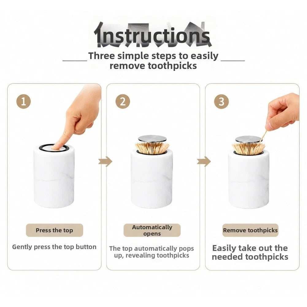 Toothpick Dispenser for Marble Design (10x7cm) - One Touch Operation