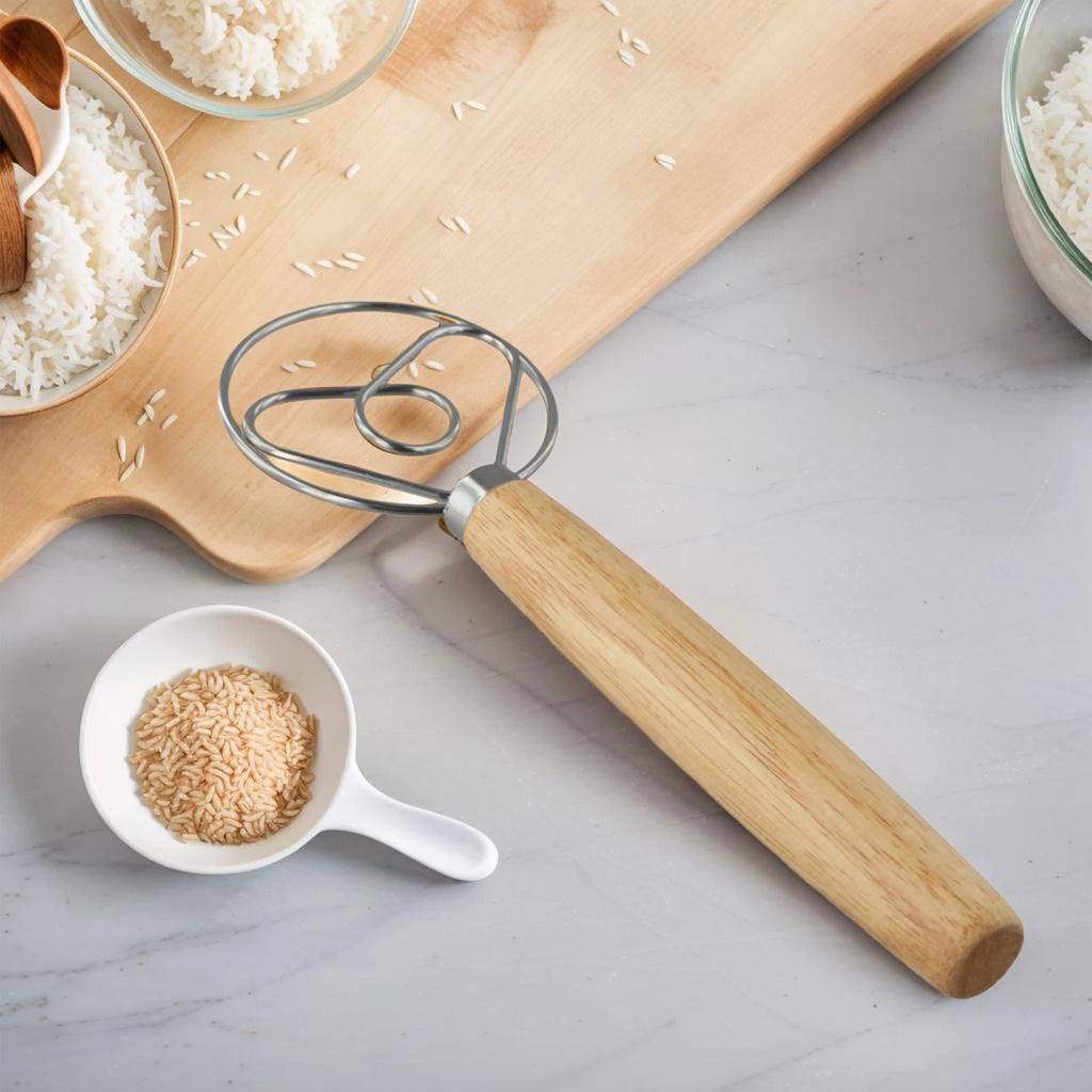 Dough Whisk with Wooden Grip for Efficient Mixing
