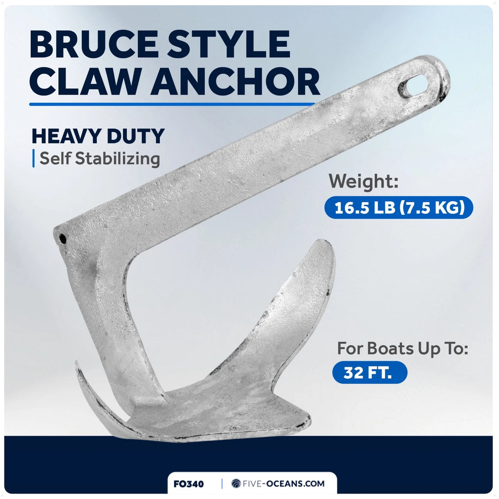 16.5 lb Bruce Style Claw Anchor for Marine Use (Solid Galvanized Steel)