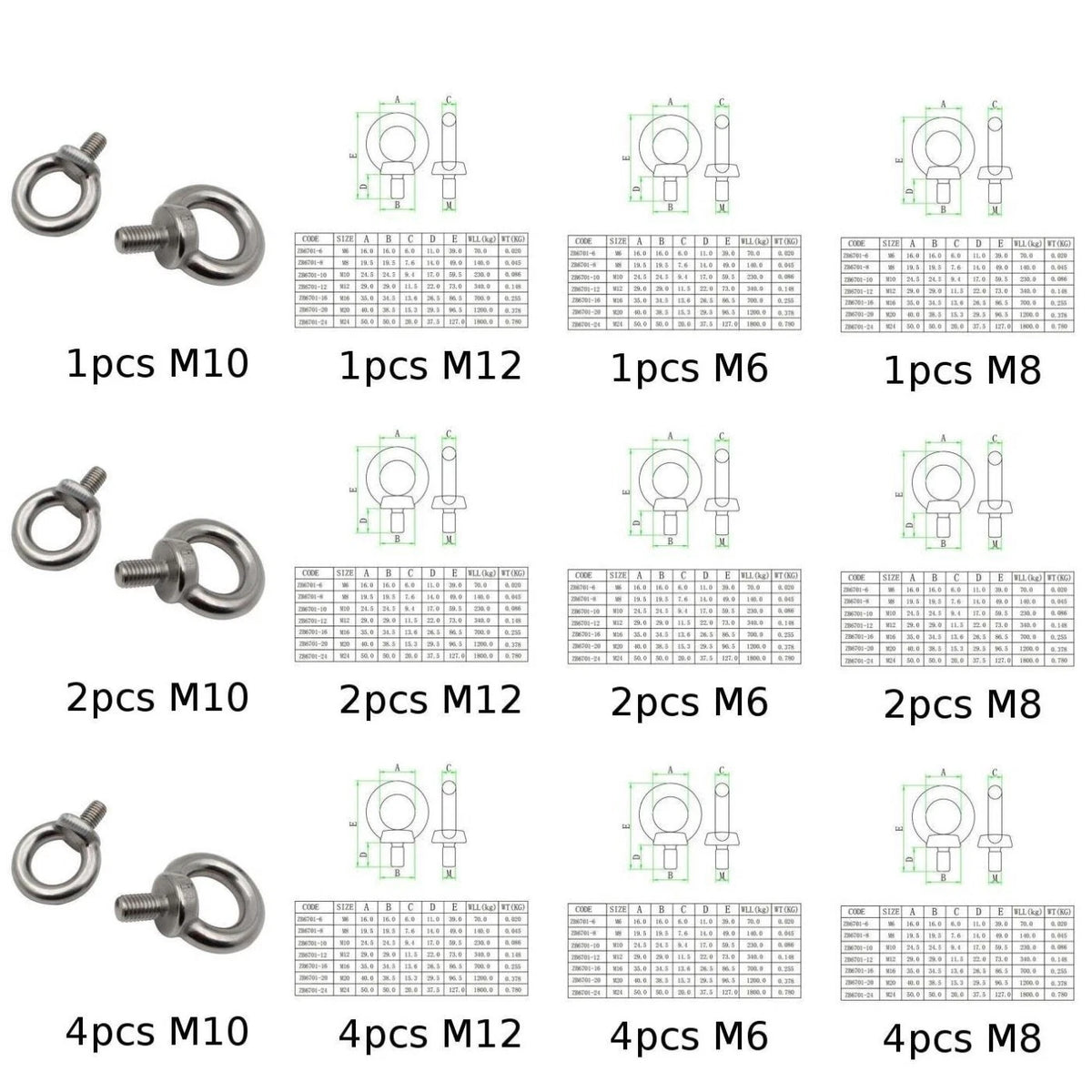 Lifting Eye Bolt M6 for A4 (316 Marine Stainless Steel) (39mm Height)