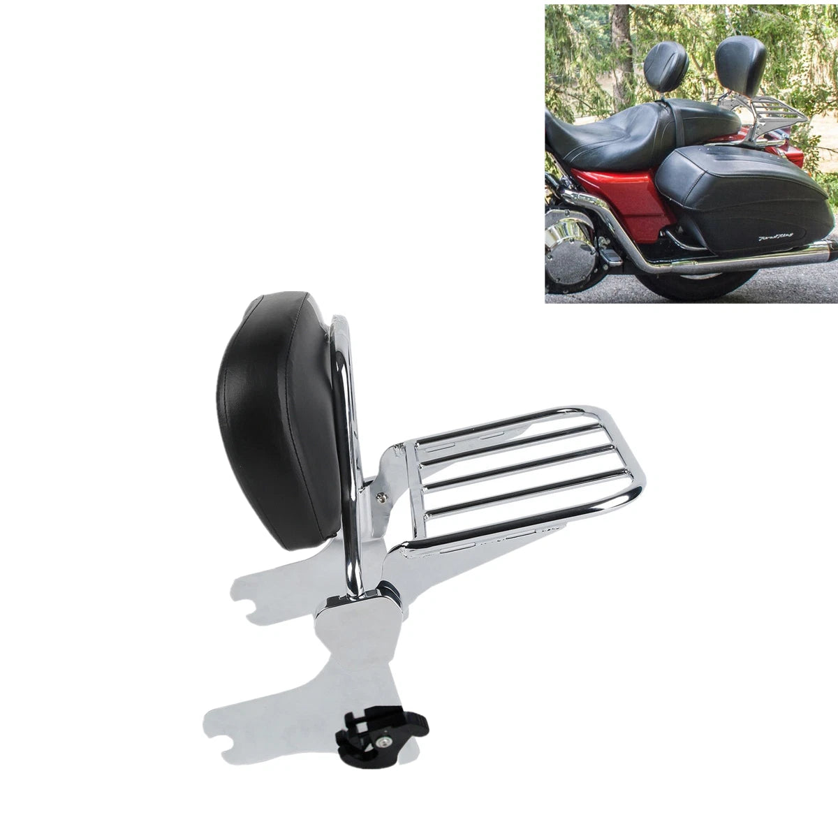 Chrome Backrest Sissy Bar + Luggage Rack for Harley Touring (1994–2008)