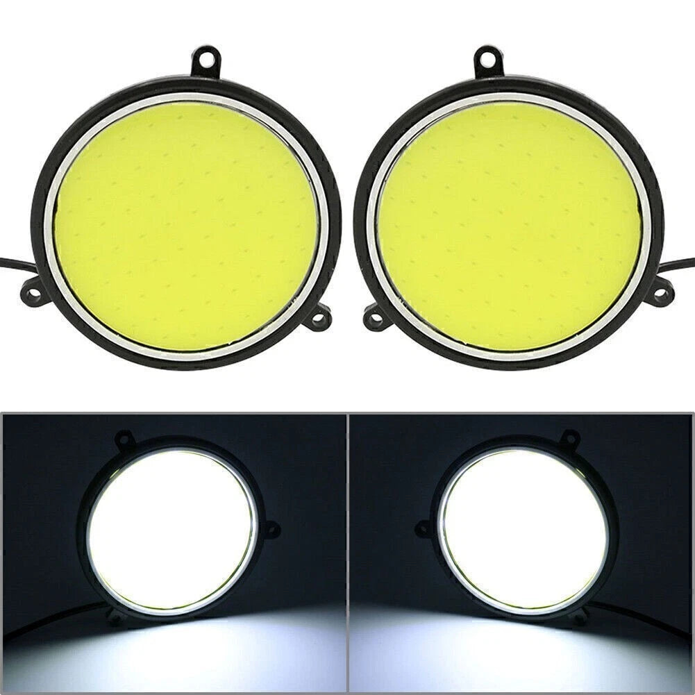 2X Round COB White LED Daytime Running Lights for Universal Fit