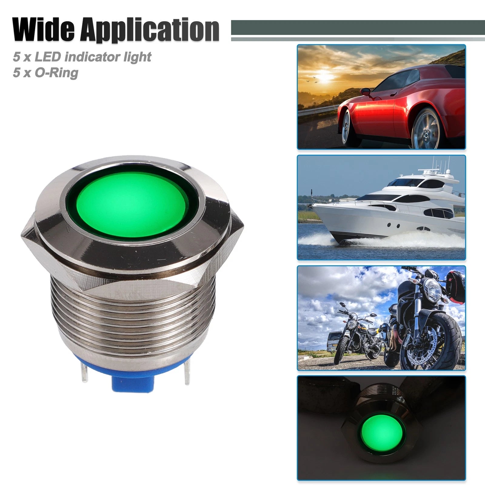 5 Pcs 19mm LED Waterproof Indicator Light for Universal Applications