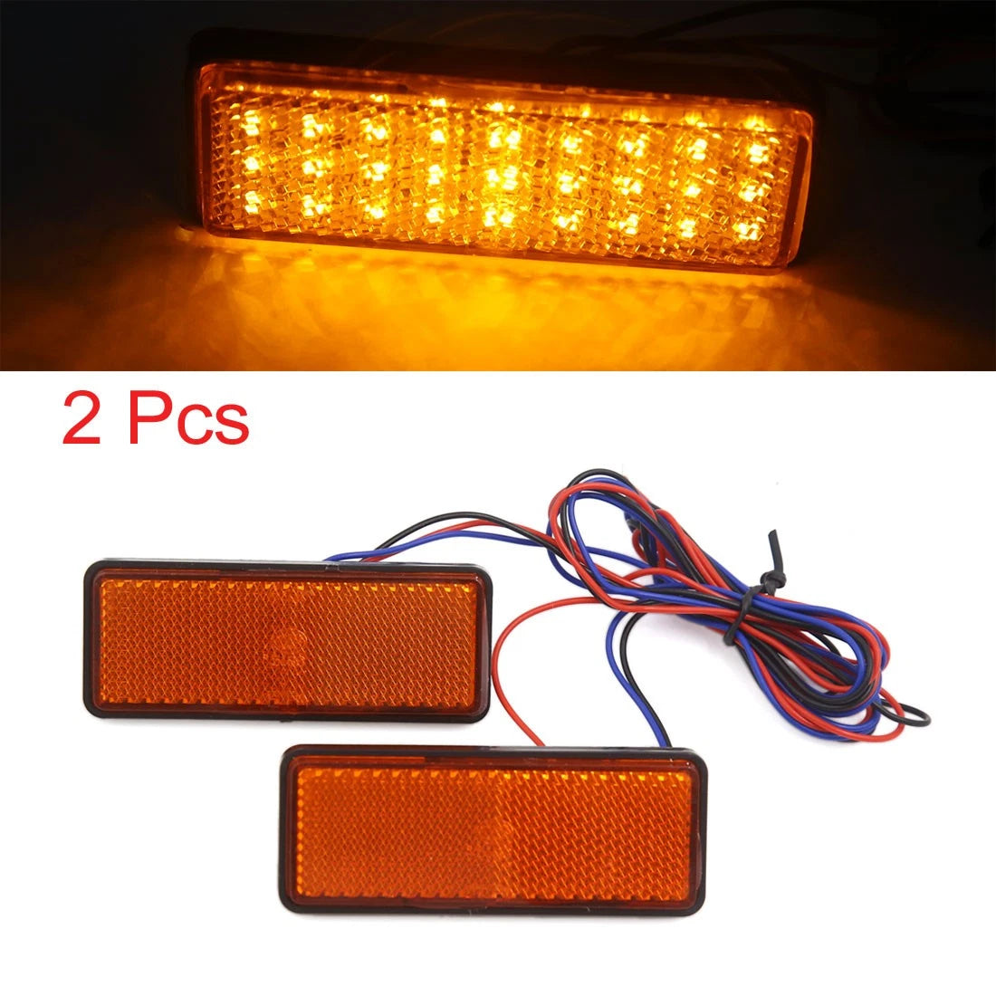 2X Universal Yellow Rectangle LED Reflector Turn Signal Tail Brake Light