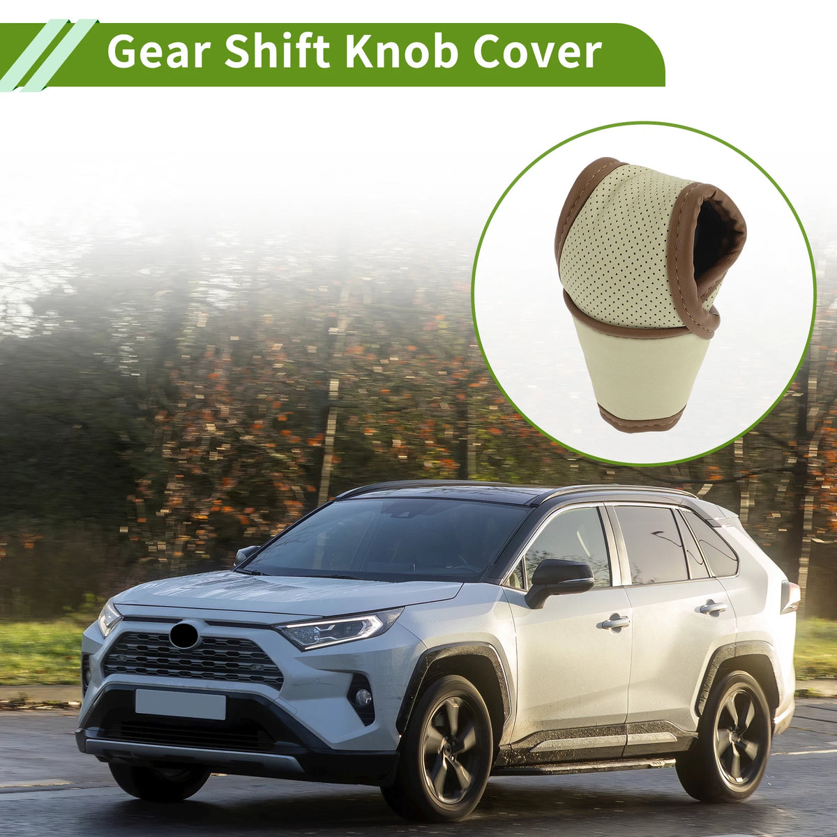 Manual Gear Shift Knob Cover for Universal Car SUV Truck - Beige Leather
