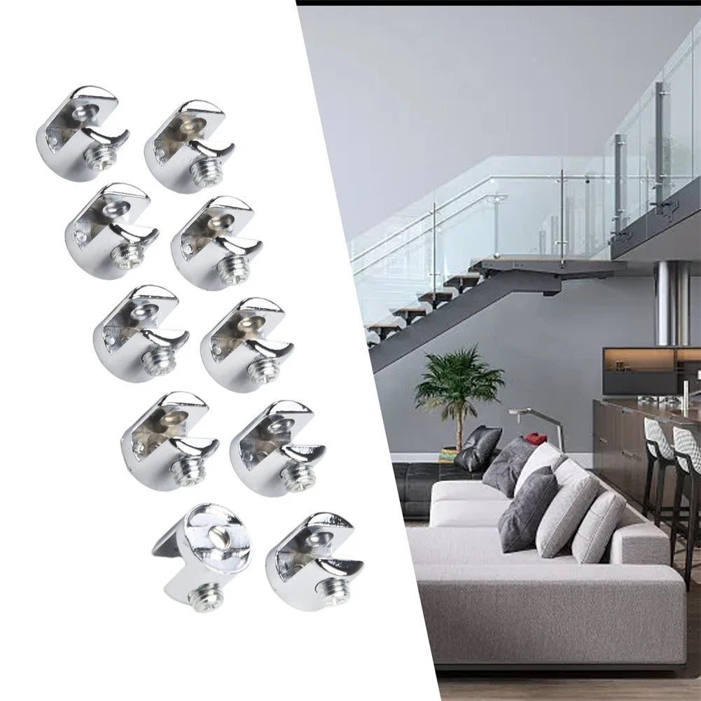 10pcs Glass Shelf Support Clamp Brackets for Chrome Shelves (6-8mm)