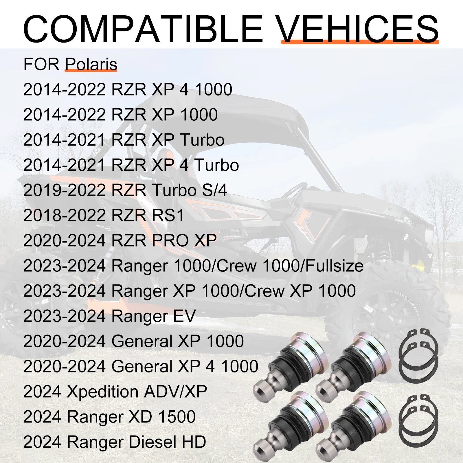 4X Upper Lower Front Ball Joint for Polaris RZR XP 1000 / XP 4 1000 (2014–2022)