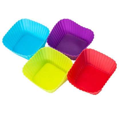 Set of 6 Silicone Square Cake-Mold Cupcake Liners Reusable Non-Stick