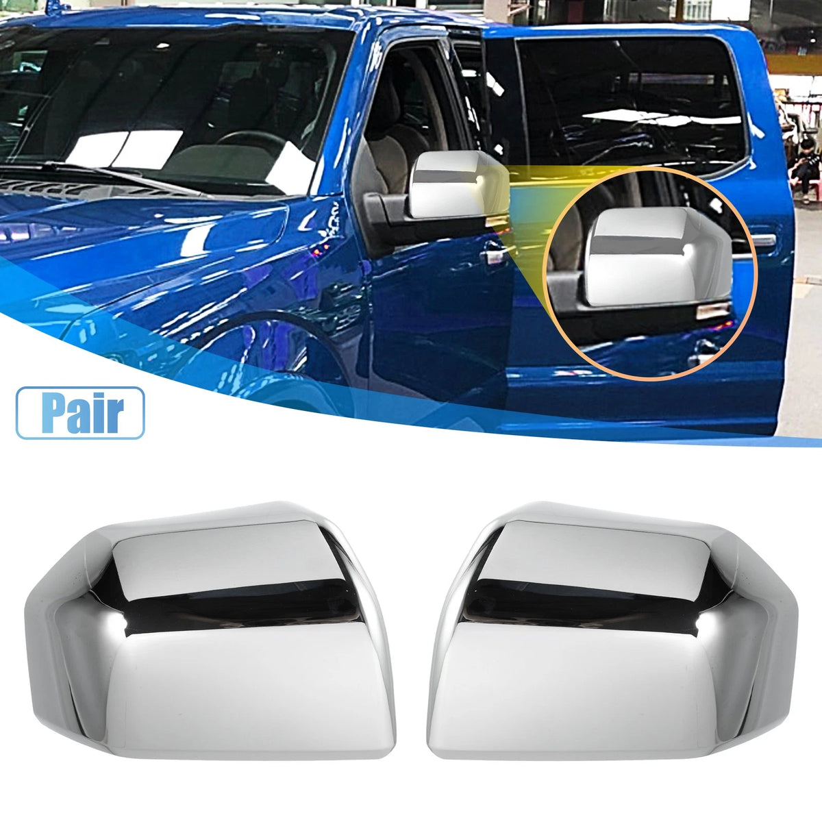 Chrome Rearview Mirror Cover Caps for Ford F150 (2015–2023)
