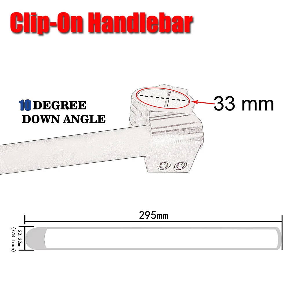 7/8" Clip-On Handlebars for Universal Fit (295mm, 33mm Fork Tubes)