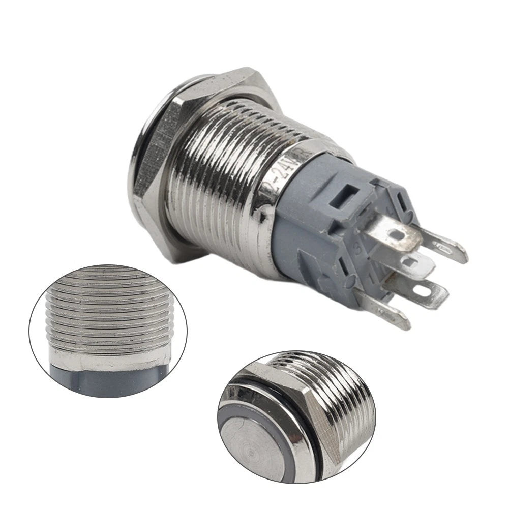 Momentary Push Button Switch 1NC/NO DC12-24V Red Ring LED 16mm