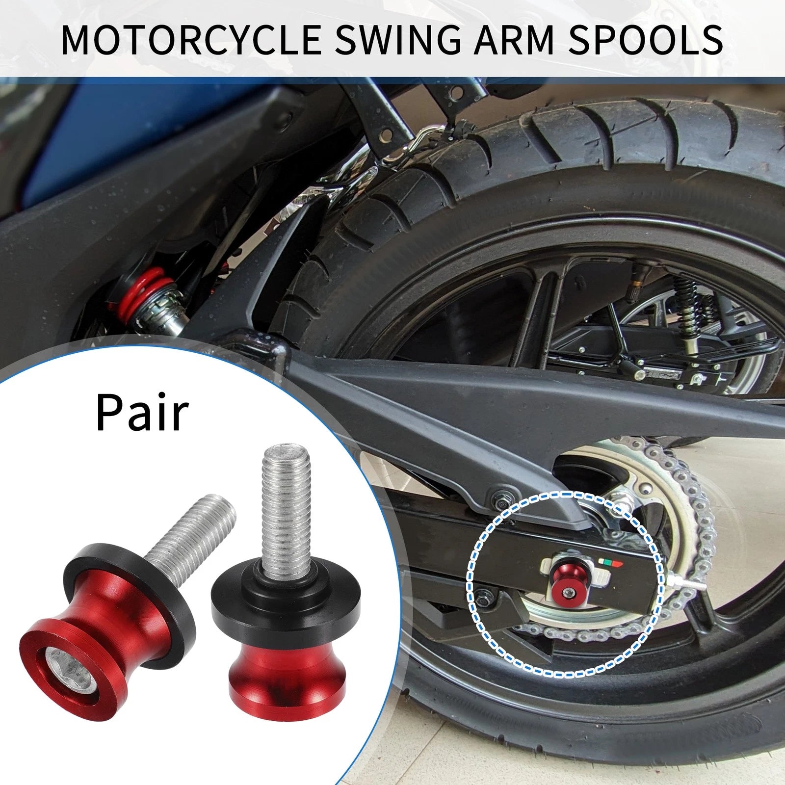 Motorbike Swingarm Spools CNC 10mm Pair for Universal Fitment (—)
