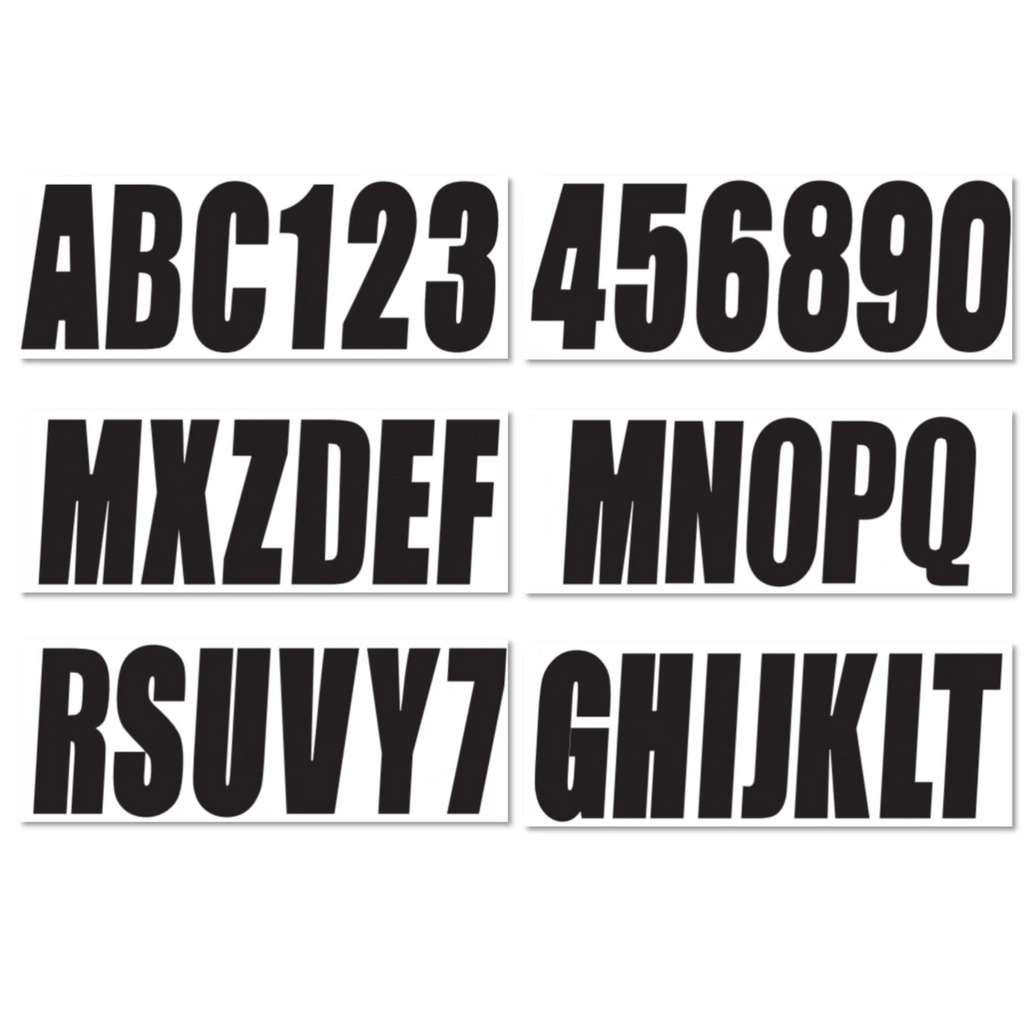 Set of 4 Boat Registration Letters & Numbers Stickers A-Z 0-9 (Black)