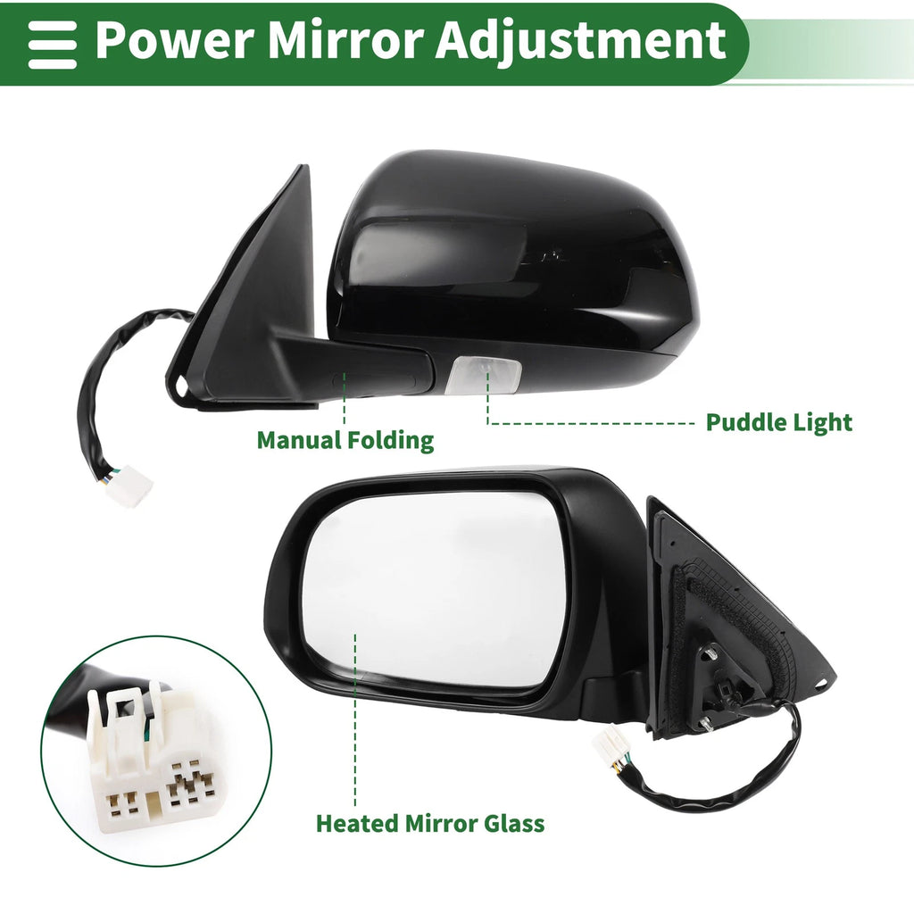 Left Side Door Mirror Manual Folding Gloss Black for Toyota Highlander (2008–2013)