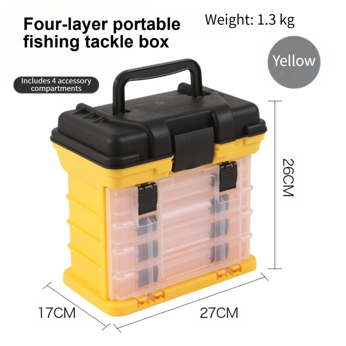 Fishing Tackle Box for Fishing Gear (Four Layer Design, Adjustable Trays)