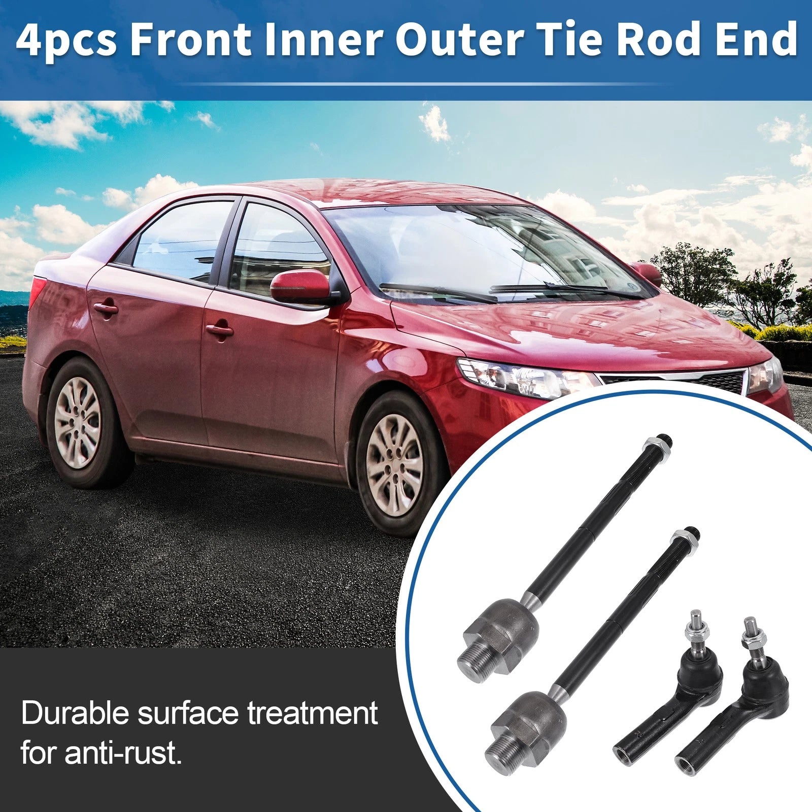 4PCS Front Inner Outer Tie Rod End Links for Dodge Dakota (2000–2004) 4WD