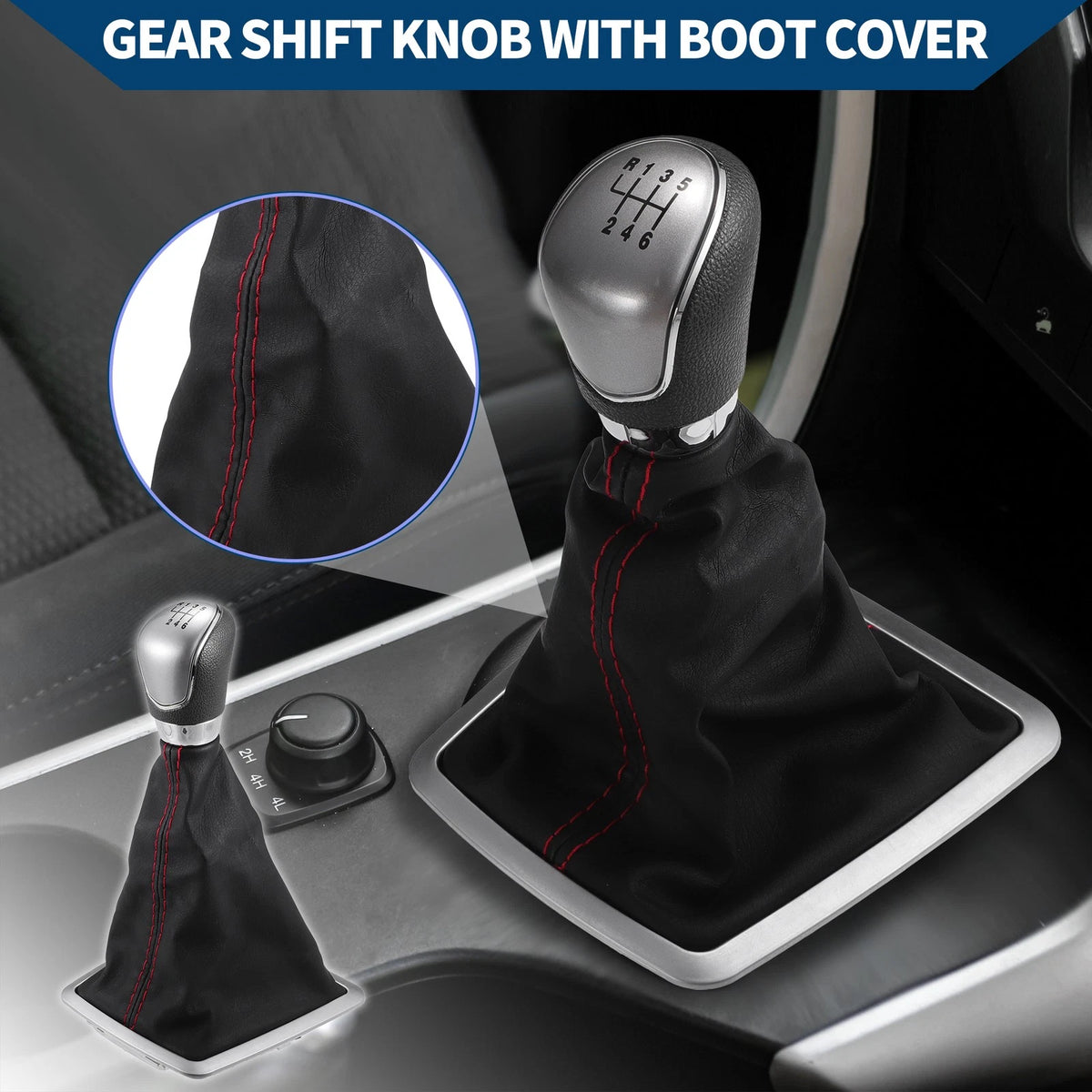 6 Speed Shift Knob with Dust Cover for Ford Focus Faux Leather Black (2012–2018)