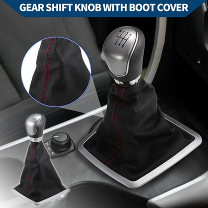 6 Speed Shift Knob with Dust Cover for Ford Focus Faux Leather Black (2012–2018)
