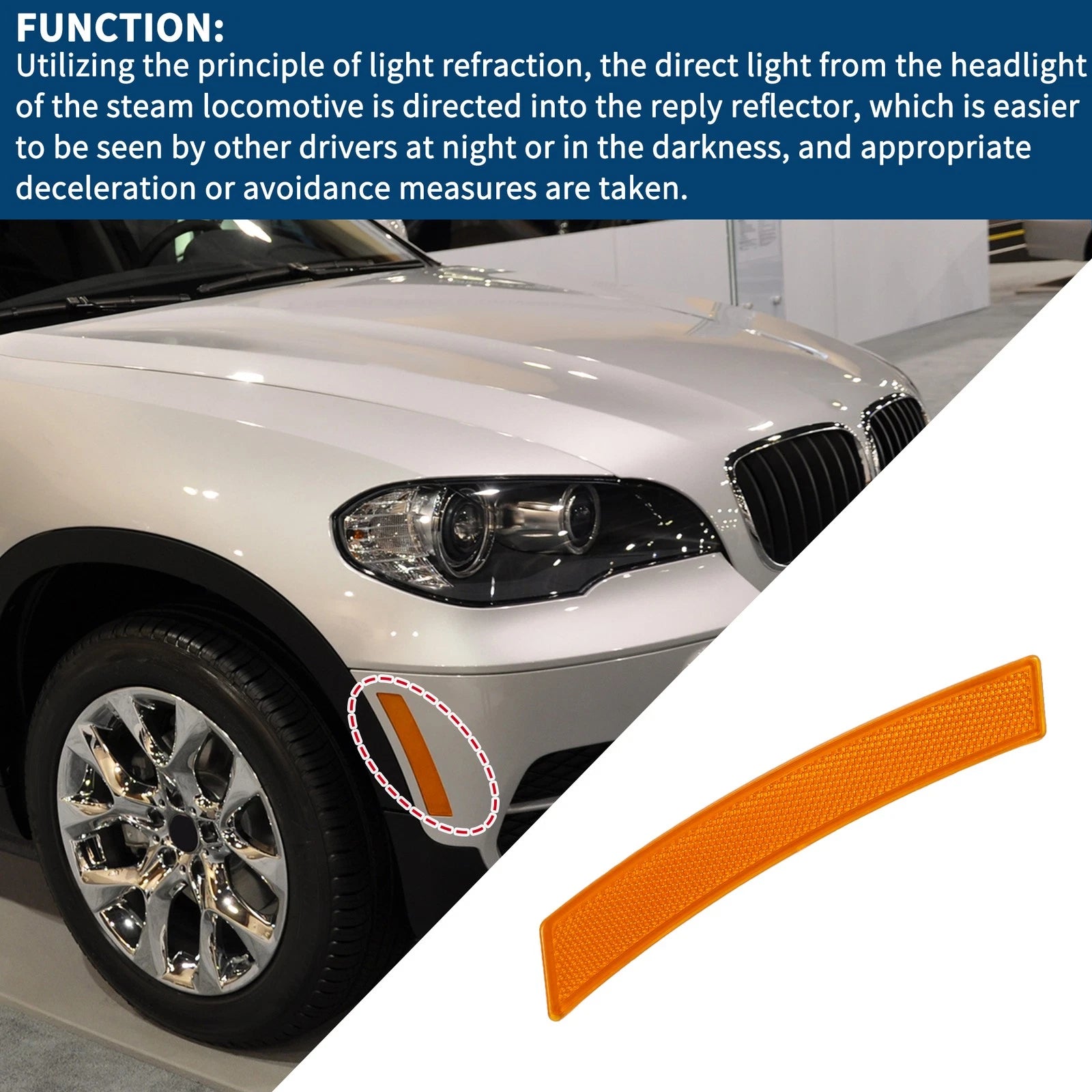 Bumper Reflector Front Right for BMW X3 E83 Facelift (2007–2010) USA