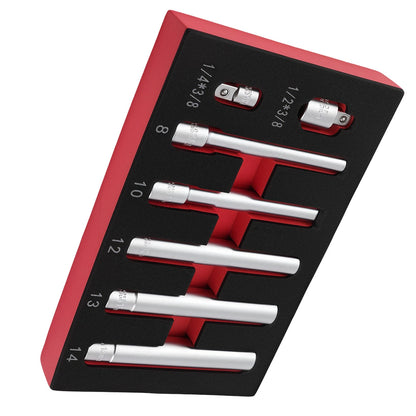 Set of 7 Deep 3/8in Drive Sockets 8-14mm CR-V 6 Point + 2 Adaptors