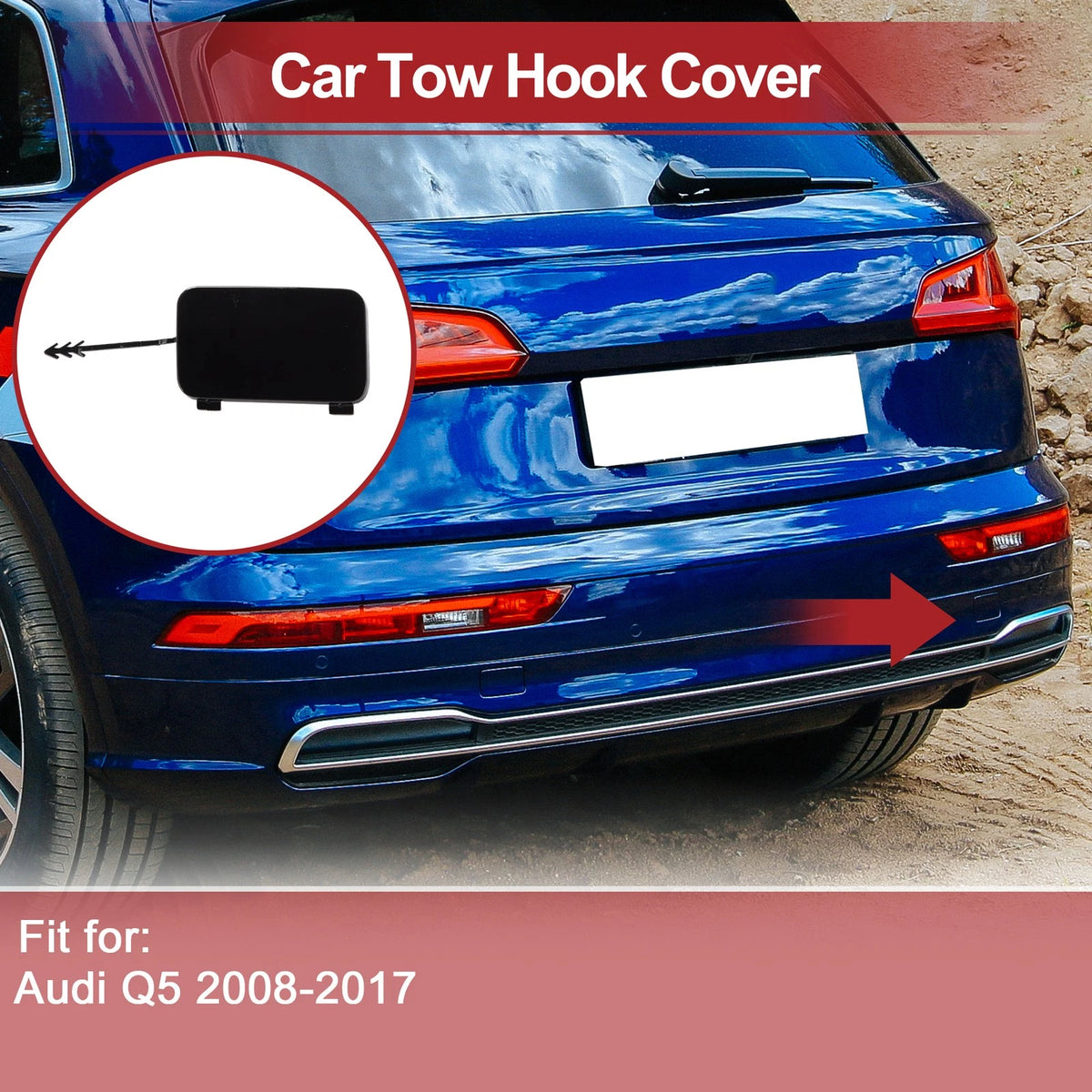 Tow Hook Cover Cap for Audi Q5 (2008–2017) 8R0807449 Black Plastic