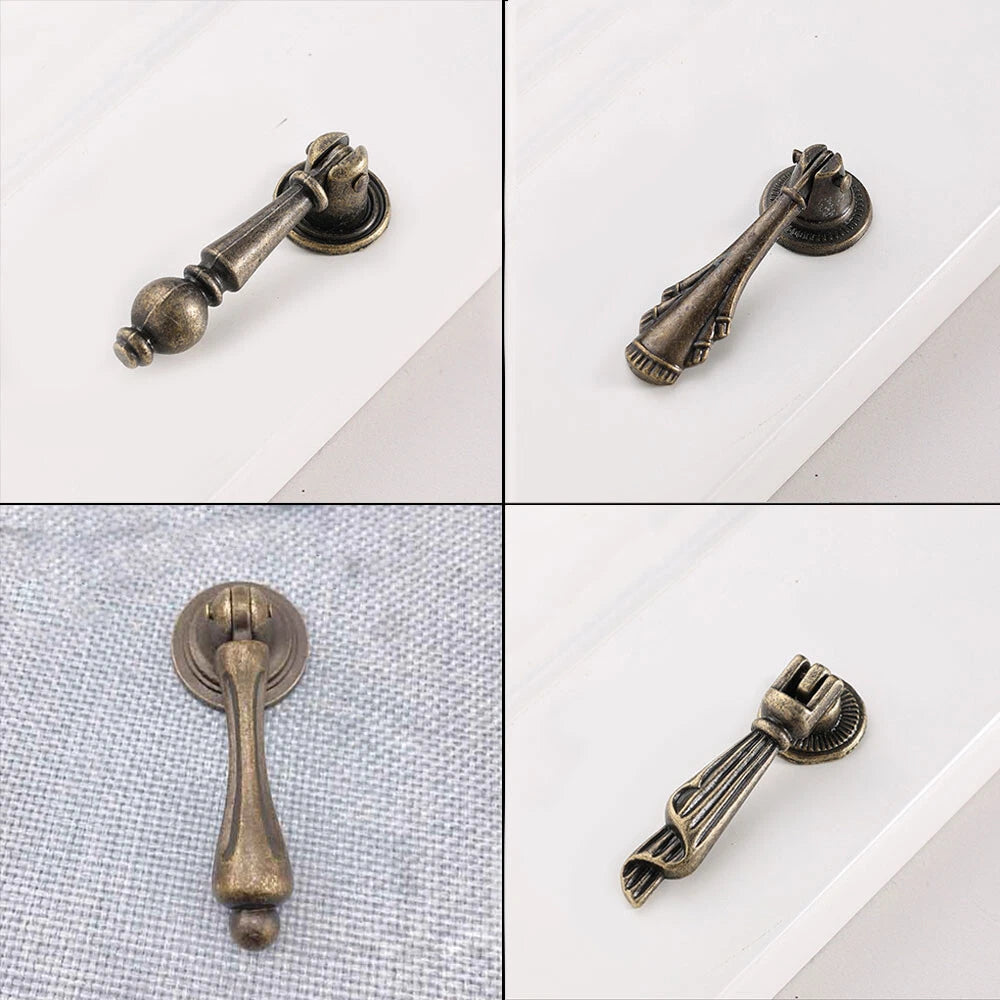 Set of 10 Antique Bronze Drop Handle Drawer Pulls for Cabinets