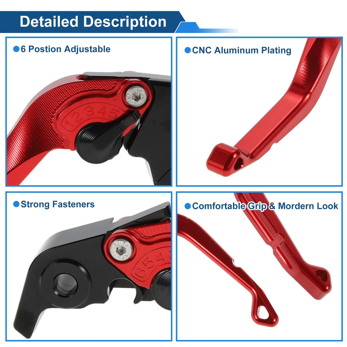 Short Brake Clutch Levers for Kawasaki Ninja ZX10R (2015–2024) - Solid Red, 1 Pair