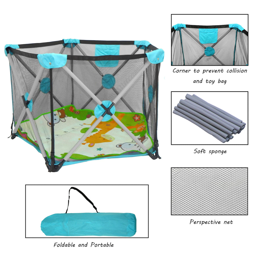 Safety Playpen for Kids & Pets - Portable Foldable Mesh Playard