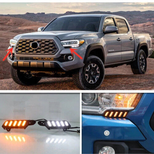 2X LED DRL Daytime Running Light Headlight with Blinker for Toyota Tacoma (2016–2022)